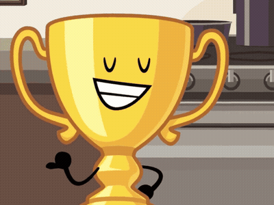 A Cartoon Illustration Of A Trophy With A Smiling Face On It GIF