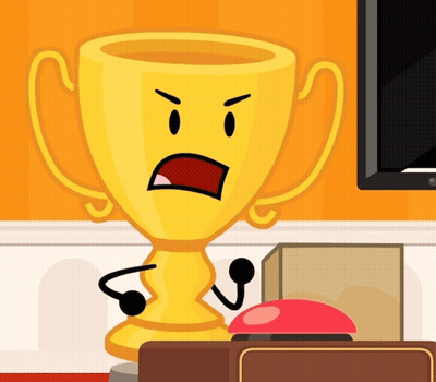 A Cartoon Illustration Of A Trophy With An Angry Face And Arms GIF
