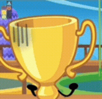 A Cartoon Illustration Of A Trophy With Arms And Legs . GIF