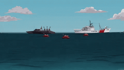 A Cartoon Illustration Of A U.s. Coast Guard Ship GIF