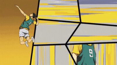A Cartoon Illustration Of A Volleyball Player Jumping In The Air . GIF