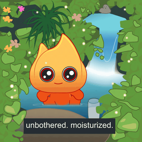 A Cartoon Illustration Of A Waterfall With The Words " Unbothered Moisturized " Below It GIF