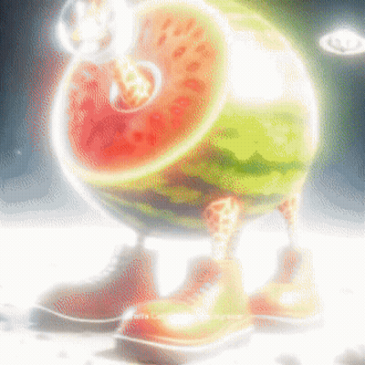 A Cartoon Illustration Of A Watermelon With Feet GIF