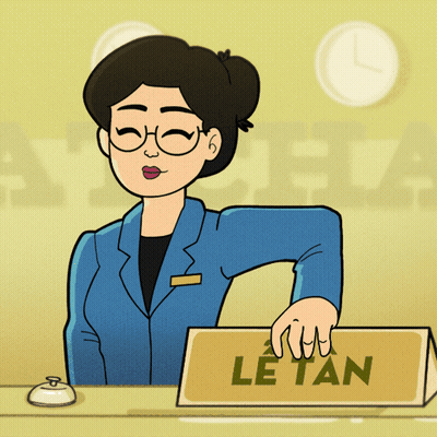 A Cartoon Illustration Of A Woman Behind A Sign That Says Le Tan GIF