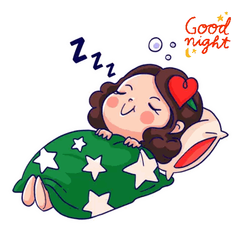 A Cartoon Illustration Of A Woman Sleeping With The Words Good Night Written Above Her Sticker