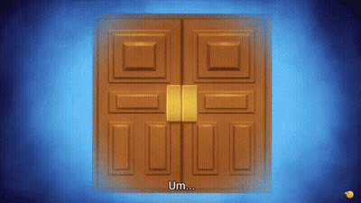 A Cartoon Illustration Of A Wooden Door With The Word Um On The Bottom GIF