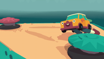 A Cartoon Illustration Of A Yellow Car With A Face On It GIF