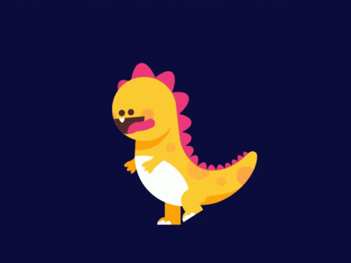 A Cartoon Illustration Of A Yellow Dinosaur With Pink Spikes On Its Head GIF