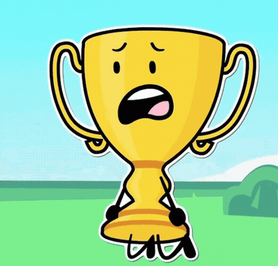 A Cartoon Illustration Of A Yellow Trophy With A Surprised Face GIF