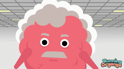 A Cartoon Illustration Of An Angry Brain With Running Organs Written On The Bottom GIF