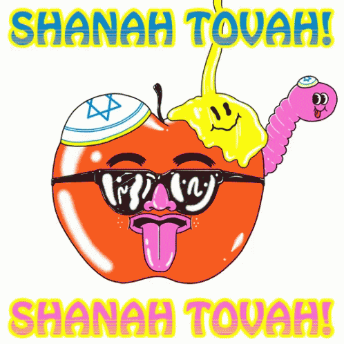 A Cartoon Illustration Of An Apple With A Smiley Face And The Words Shanah Tovah On The Bottom GIF