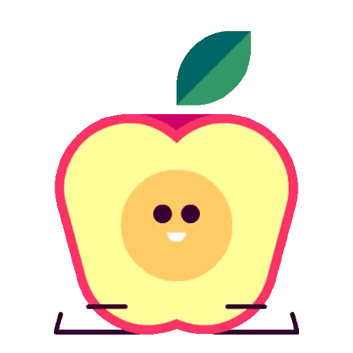 A Cartoon Illustration Of An Apple With A Smiling Face And A Green Leaf GIF