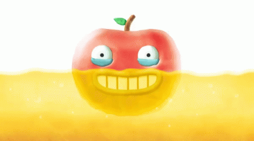 A Cartoon Illustration Of An Apple With A Yellow Mouth GIF