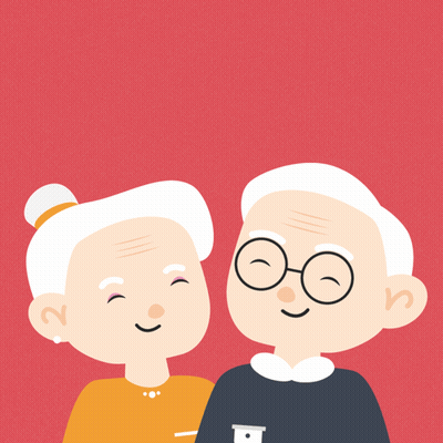 A Cartoon Illustration Of An Elderly Couple Looking At Each Other With The Letters S On Their Heads GIF