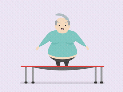 A Cartoon Illustration Of An Elderly Man Standing On A Trampoline GIF