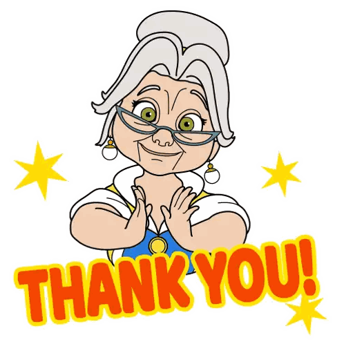 A Cartoon Illustration Of An Elderly Woman With The Words Thank You Sticker