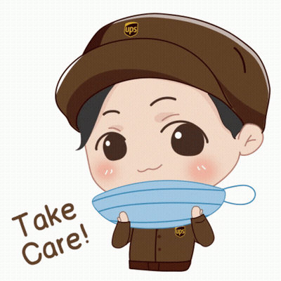 A Cartoon Illustration Of An Ups Delivery Man Wearing A Face Mask GIF