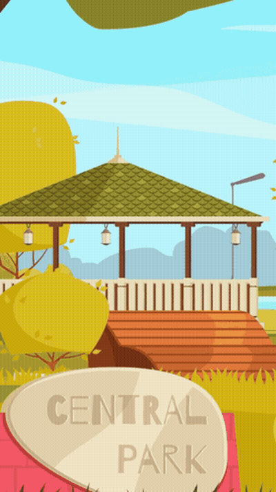 A Cartoon Illustration Of Central Park With A Gazebo GIF