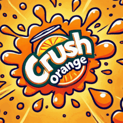 A Cartoon Illustration Of Crush Orange With A Splash GIF