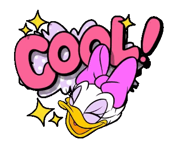 A Cartoon Illustration Of Daisy Duck With The Word Cool Behind Her Sticker