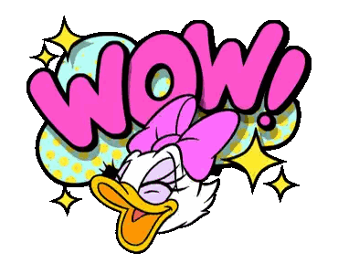 A Cartoon Illustration Of Daisy Duck With The Word Wow Behind Her Sticker