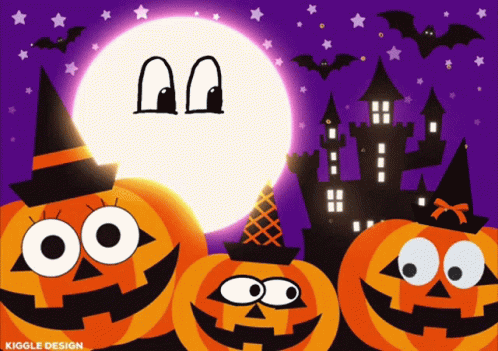 A Cartoon Illustration Of Halloween Pumpkins With A Castle In The Background By Kigge Design GIF