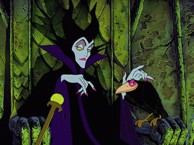 A Cartoon Illustration Of Maleficent Holding A Crow GIF