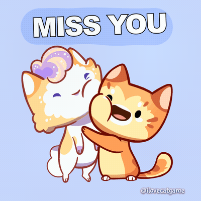 A Cartoon Illustration Of Two Cats Hugging With The Words Miss You Above Them GIF