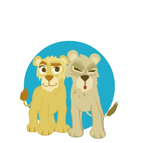 A Cartoon Illustration Of Two Lion Cubs On A Blue Ball Sticker