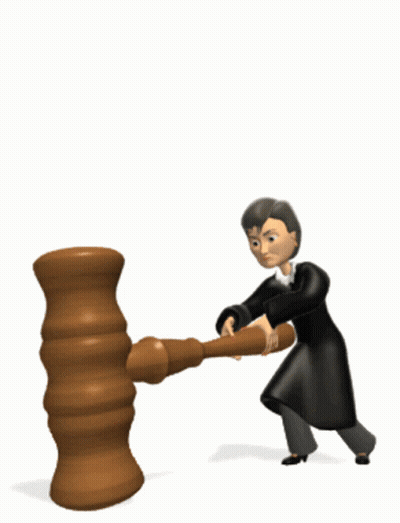 A Cartoon Judge Is Holding A Wooden Gavel GIF