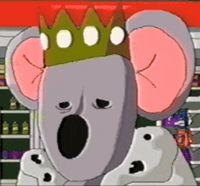 A Cartoon Koala Bear Wearing A Crown And A White Robe GIF