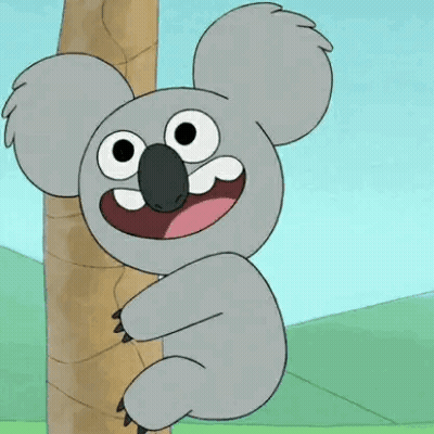 A Cartoon Koala Is Sitting On Top Of A Palm Tree . GIF