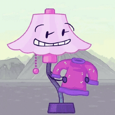 A Cartoon Lamp With A Face And A Sweater Attached To It . GIF