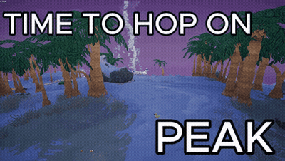 A Cartoon Landscape With The Words Time To Hop On Peak On The Bottom GIF