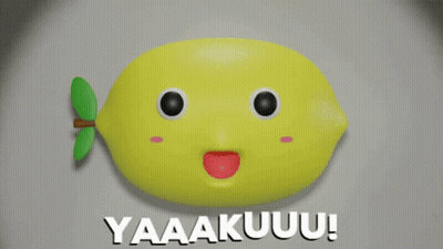 A Cartoon Lemon With A Green Leaf And The Words Yaaakuuu Written Below It GIF