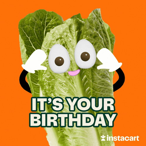 A Cartoon Lettuce Says It 'S Your Birthday On A Red Background GIF