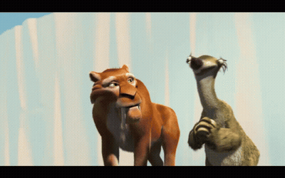 A Cartoon Lion And A Cartoon Sloth Are Standing Next To Each Other GIF