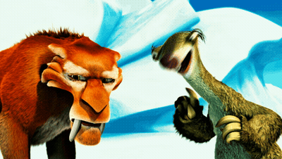 A Cartoon Lion And A Squirrel Are Standing Next To Each Other With Their Mouths Open GIF