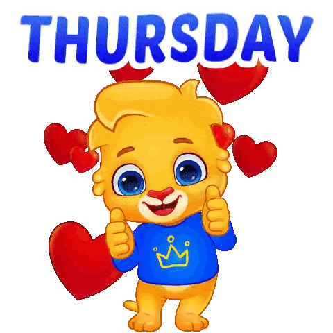 A Cartoon Lion Giving A Thumbs Up With The Word Thursday In Green Sticker
