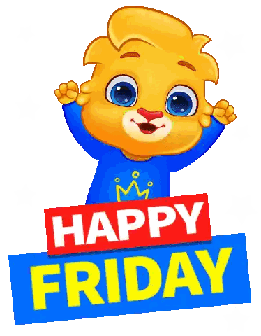 A Cartoon Lion Holding A Sign That Reads Happy Friday Sticker