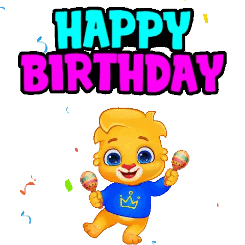 A Cartoon Lion Holding Maracas In Front Of A Happy Birthday Sign Sticker
