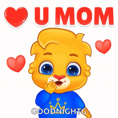 A Cartoon Lion Is Holding His Hand To His Mouth And Says I Love U Mom Goodnight GIF