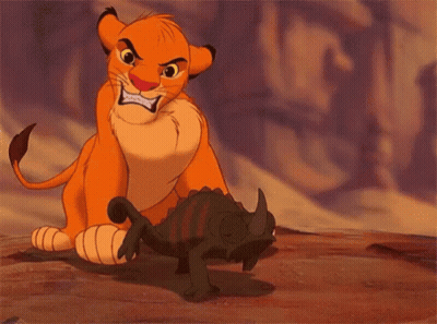 A Cartoon Lion Is Standing Next To A Lizard With Its Mouth Wide Open . GIF