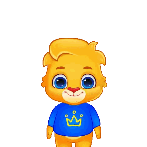 A Cartoon Lion Wearing Sunglasses And A Blue Shirt With A Yellow Crown On It Sticker