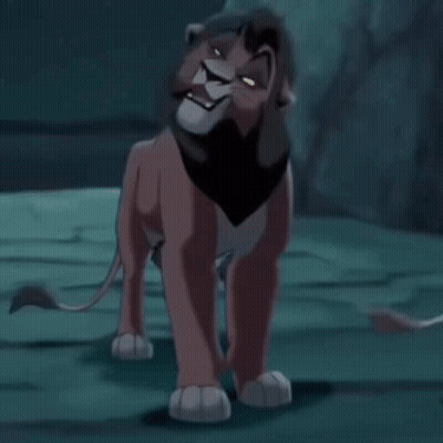 A Cartoon Lion With A Black Scarf Around Its Neck Is Standing In A Dark Room GIF
