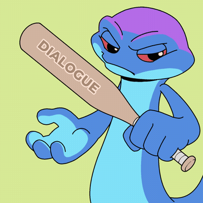 A Cartoon Lizard Is Holding A Baseball Bat That Says Dialogue GIF