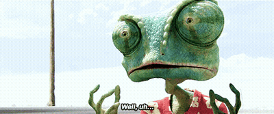 A Cartoon Lizard Says Well Uh While Wearing A Shirt GIF