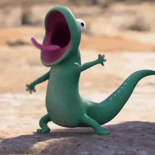 A Cartoon Lizard With Its Mouth Wide Open And Its Tongue Sticking Out GIF