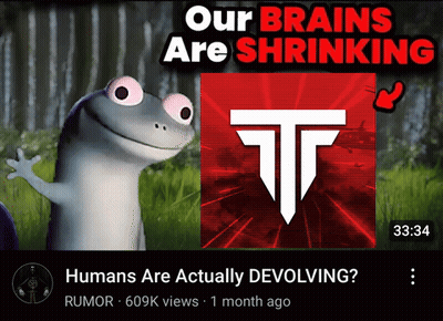 A Cartoon Lizard With The Words Our Brains Are Shrinking Next To It GIF
