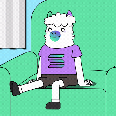 A Cartoon Llama Is Sitting On A Green Couch With A Purple Shirt On GIF